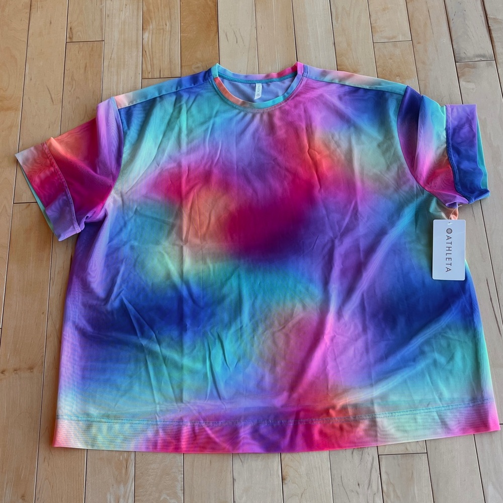 Rainbow Tie-Dye Athleta Mesh Oversized Shirt in Spring Power Pastels 2x